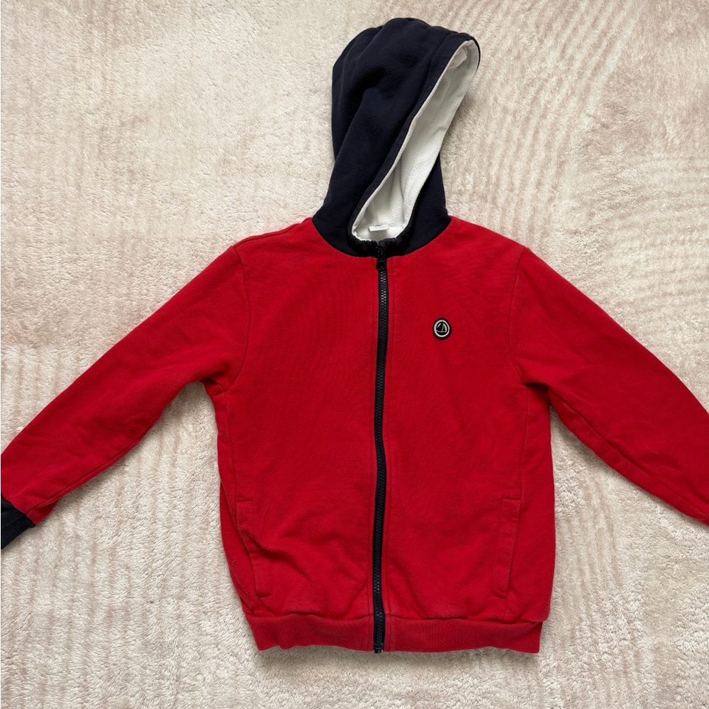 Petit Bateau Kids Red and Navy Zip-Up Hoodie - Picture 4 of 7